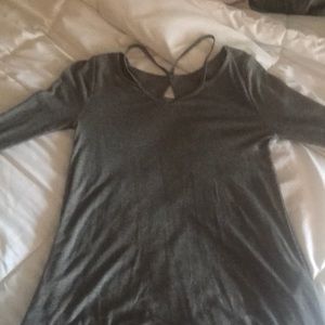 long sleeve grey shirt.